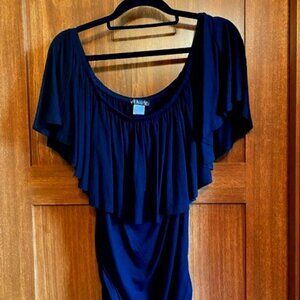 Black off shoulder draped short sleeve top